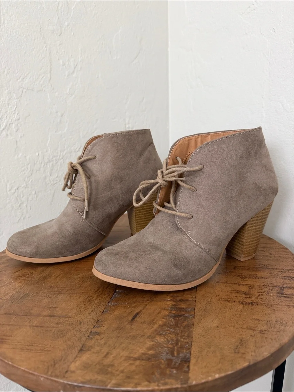 Taupe Suede Lace-Up Ankle Booties